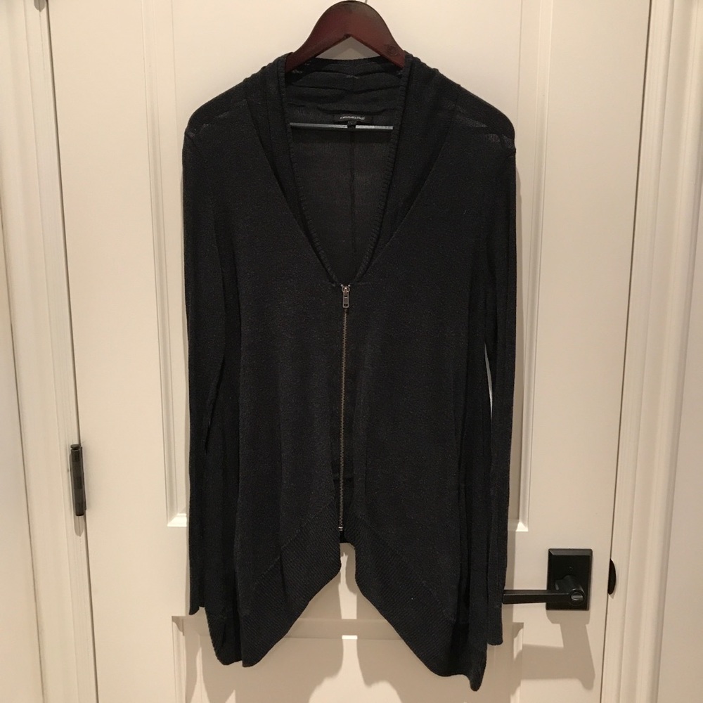 Charcoal Draped Front Zip Cardigan